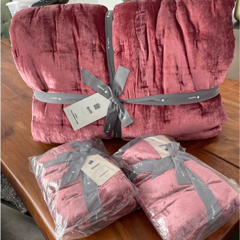 West Elm Velvet Quilt and Two Standard Shams